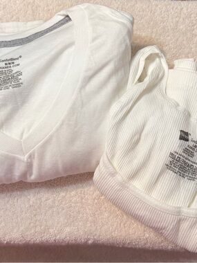6 Hanes White ComfortSoft Ribbed 3 L Tank tops & 3 M t shirts NWOT
